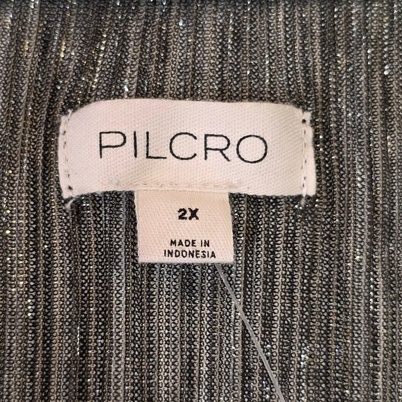 Anthropologie Pilcro Size 2X Metallic Buttondown Tunic Blouse Black Silver NWT - Picture 6 of 12